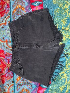 Lee Black Washed Frayed Hem Denim Shorts